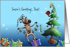Merry Christmas to Dad-Tipsy Tree Trimmin’ Deer, Customizable card