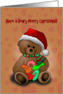 Have a Beary Merry Christmas, Cute Teddy Bear with Donuts and Hearts card