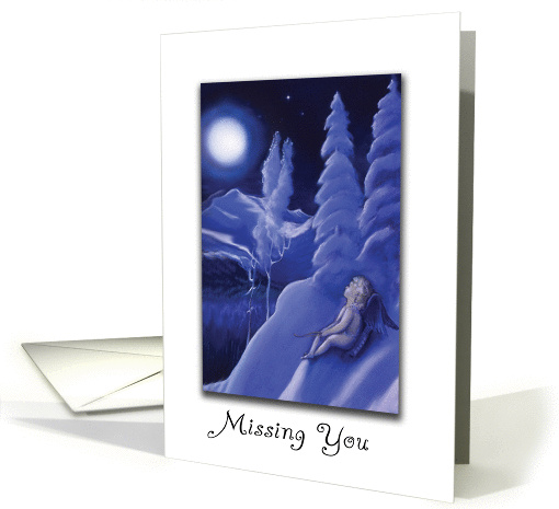 Missing You on Your Birthday, Angel on a Snowbank in Blue card