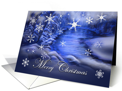 Merry Christmas Winter Wonderland with Snowflakes in Blue card