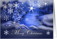Merry Christmas Winter Wonderland with Snowflakes in Blue Card
