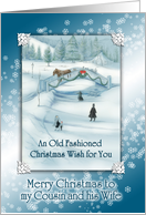 Old Fashioned Snowy White Christmas Wish for Cousin and his Wife Card