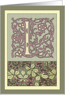 Purple Berry Vines Vintage Art Nouveau Monogram L Birthday Card