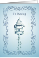 Blue Cottage Bird House I’m Moving Card