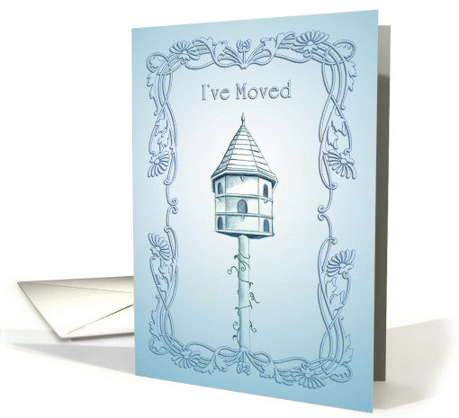 Blue Cottage Bird House I've Moved card (1164152)