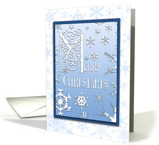 Merry Christmas Inspirational Blue and White Snowflakes card (1164174)