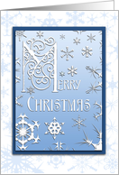 Merry Christmas Inspirational Blue and White Snowflakes Card