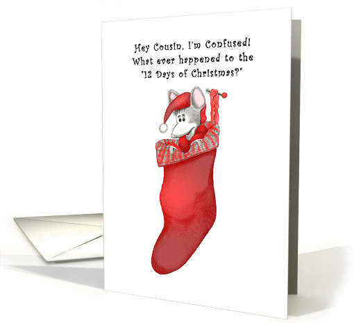 Confused Mouse in Stocking 12 Days of Christmas for Cousin card