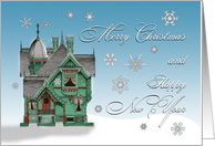 Vintage Victorian Home Merry Christmas and Happy New Year card