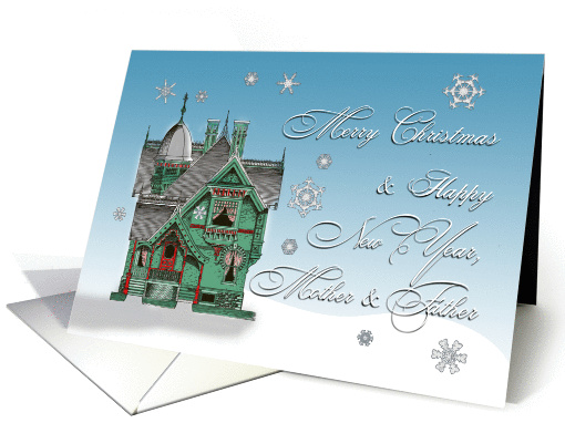 Vintage Victorian Home Merry Christmas to Mother & Father card