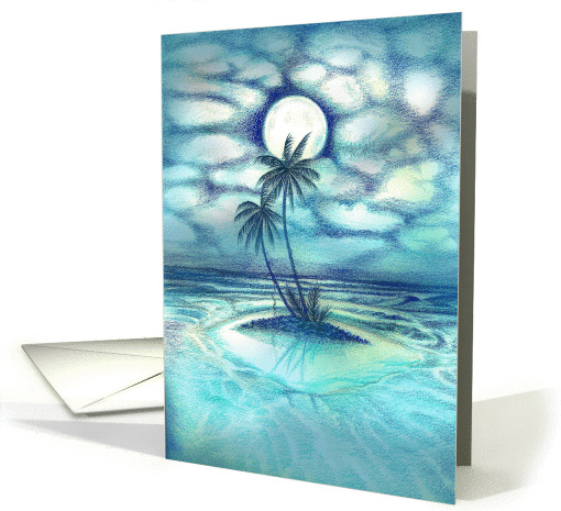 Oasis Two Palms Under the Moonlight Blank Note card (1176728)