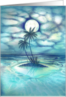 Oasis Two Palms Under the Moonlight Blank Note Card