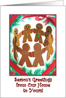 Gingerbread Boys Singing Season’s Greetings from Our Home to Yours card