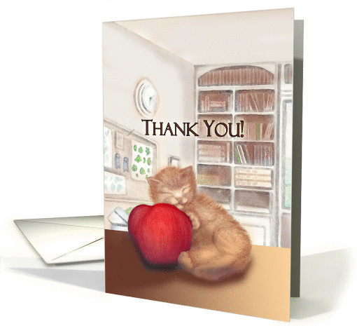 Thank You, Kitty with Apple at School for Teacher card (1193522)