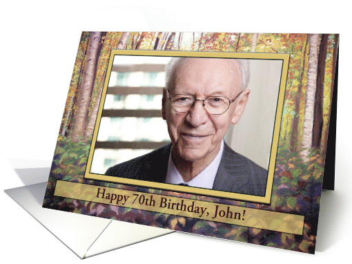 Happy 70th Birthday Autumn in the Woods Customizable for Him card