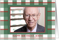 Happy 70th Birthday Apple Plaid Photo Customizable for Him card