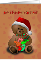 Have a Beary Merry Christmas, Cute Teddy Bear with Donuts and Hearts card