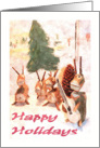 Happy Holidays ,rustic deer , singing, guitar, carolers card