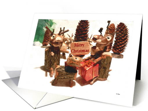 Merry Christmas ,rustic deer giving gifts card (1041789)