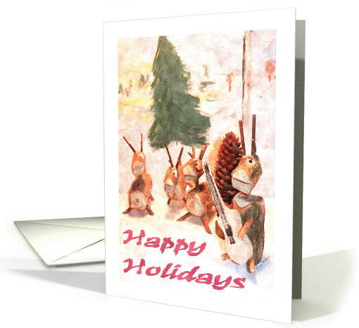 Happy Holidays ,rustic deer , singing, guitar, carolers card (1041873)