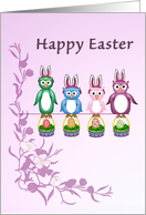 A Group of Owls in Bunny Ears - Happy Easter card