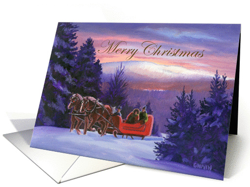 Christmas Sleigh Ride in Snowy Woods at Sunset card (1140122)