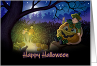 Blank Inside Halloween Pumkin Costume with Children in a Corn Field card