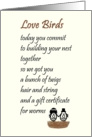 Love Birds - a funny wedding & marraige congratulations poem card