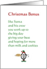 Christmas Bonus - a funny Christmas poem for your employee(s) card