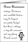 Bonne Anniversaire - a funny wedding anniversary poem card