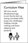 Curriculum Vitae - a funny birth announcement poem card