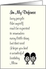 In My Defense - a belated Happy Birthday poem for Mom, from daughter card