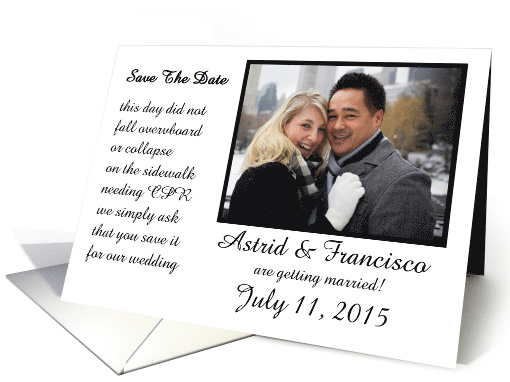 Save The Date - a funny poem and photo card for your wedding card