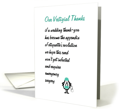 Our Vestigial Thanks - a funny wedding gift thank-you poem card