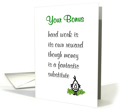 Your Bonus - a funny poem to accompany your employee's bonus card