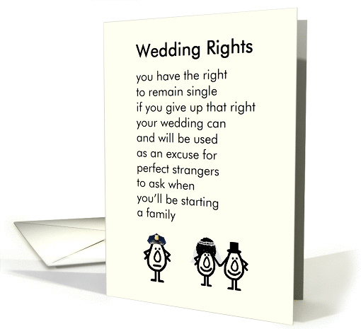 Wedding Rights - A funny congratulations poem for newlyweds card