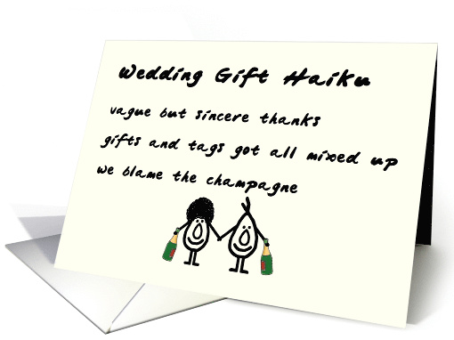 Wedding Gift Haiku - a funny wedding gift thank you poem card