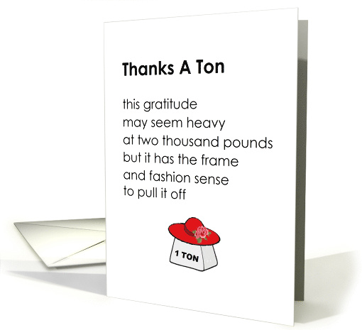 Thanks A Ton - a funny thank you for the birthday gift poem card