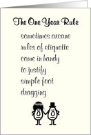 The One Year Rule - a funny belated wedding/marriage congrats poem card