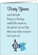 Forty Years, A Funny Happy Fortieth Birthday Poem card
