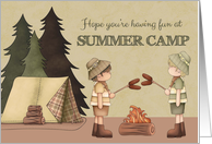 Summer Camp Thinking of You, Boy Campers, Campfire, Tent card