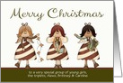 Christmas, to Triplets custom name - Candy Cane Angels card