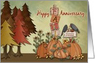 Fall Anniversary - Custom Name pumpkins, trees, sunflowers card