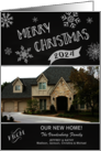 Chalkboard Merry Christmas New Home Custom Photo and Name card