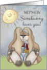 Nephew, Somebunny Loves You! Easter Bunny in sunny field card