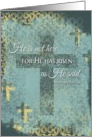 He is Risen! Easter cross & bible verse on distressed background card