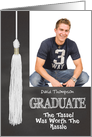 Chalkboard Graduation Party Invite -Tassle Worth Hassle custom photo card