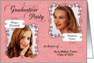 Pink Graduation Party Invite for Twin Girls Custom Photo Name card