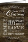 Rustic Wood Christmas filled with Joy Peace Hope Love etc. card
