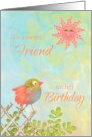 To Friend on Birthday Bird on Fence with Sun card